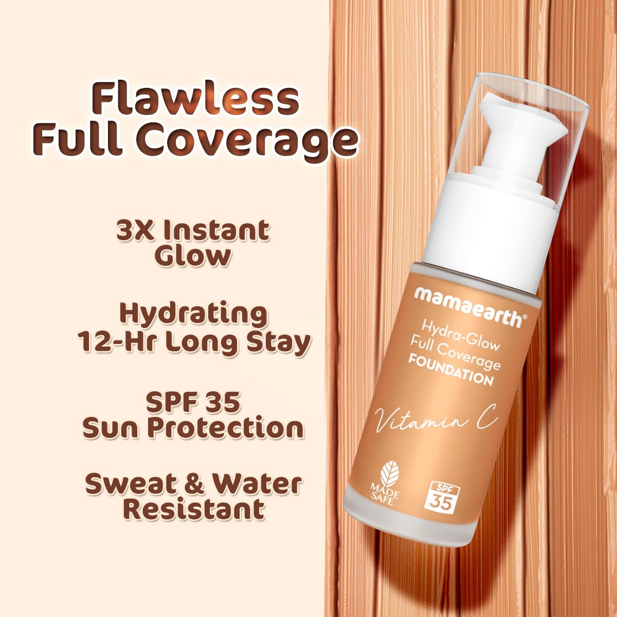 Mamaearth Hydra-Glow Full Coverage Dewy Finish Liquid Foundation With Vitamin C & Turmeric- 30