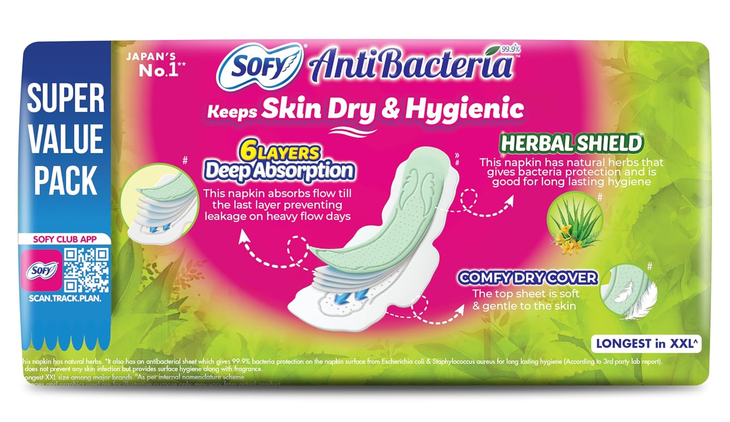 Sofy AntiBacteria XXL - 323mm | 50 Count pads