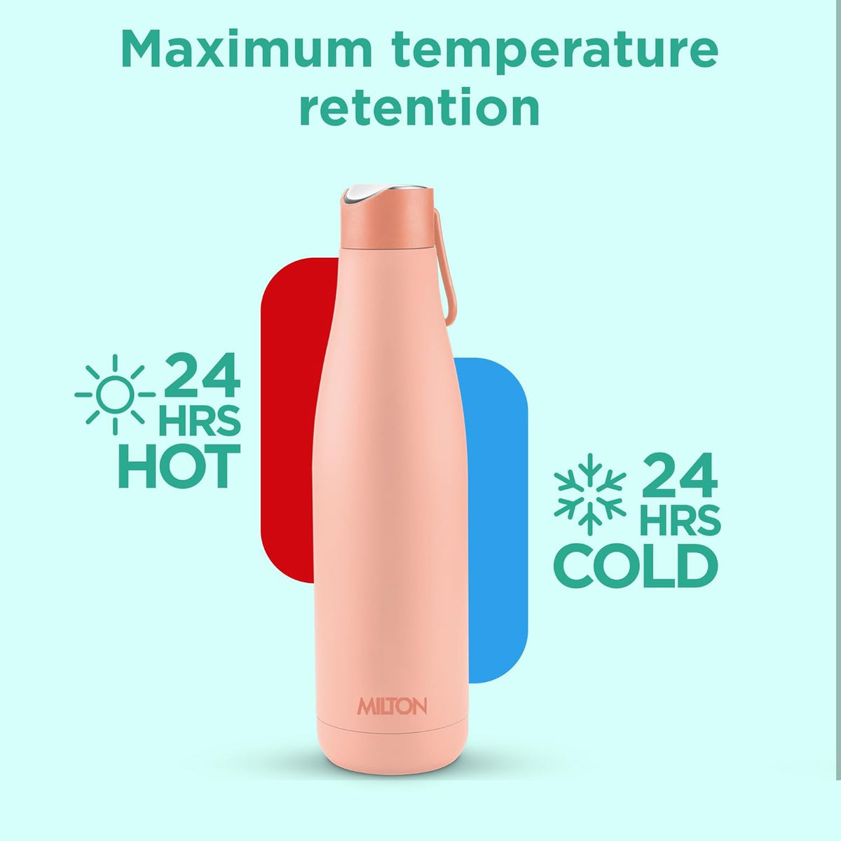 Milton Fame 1000 Thermosteel Water Bottle 880 ml, 24 Hr Hot and Cold I Leak Proof Lid, ISI Certified I Vacuum Insulated I for Office, Gym, School I Peach