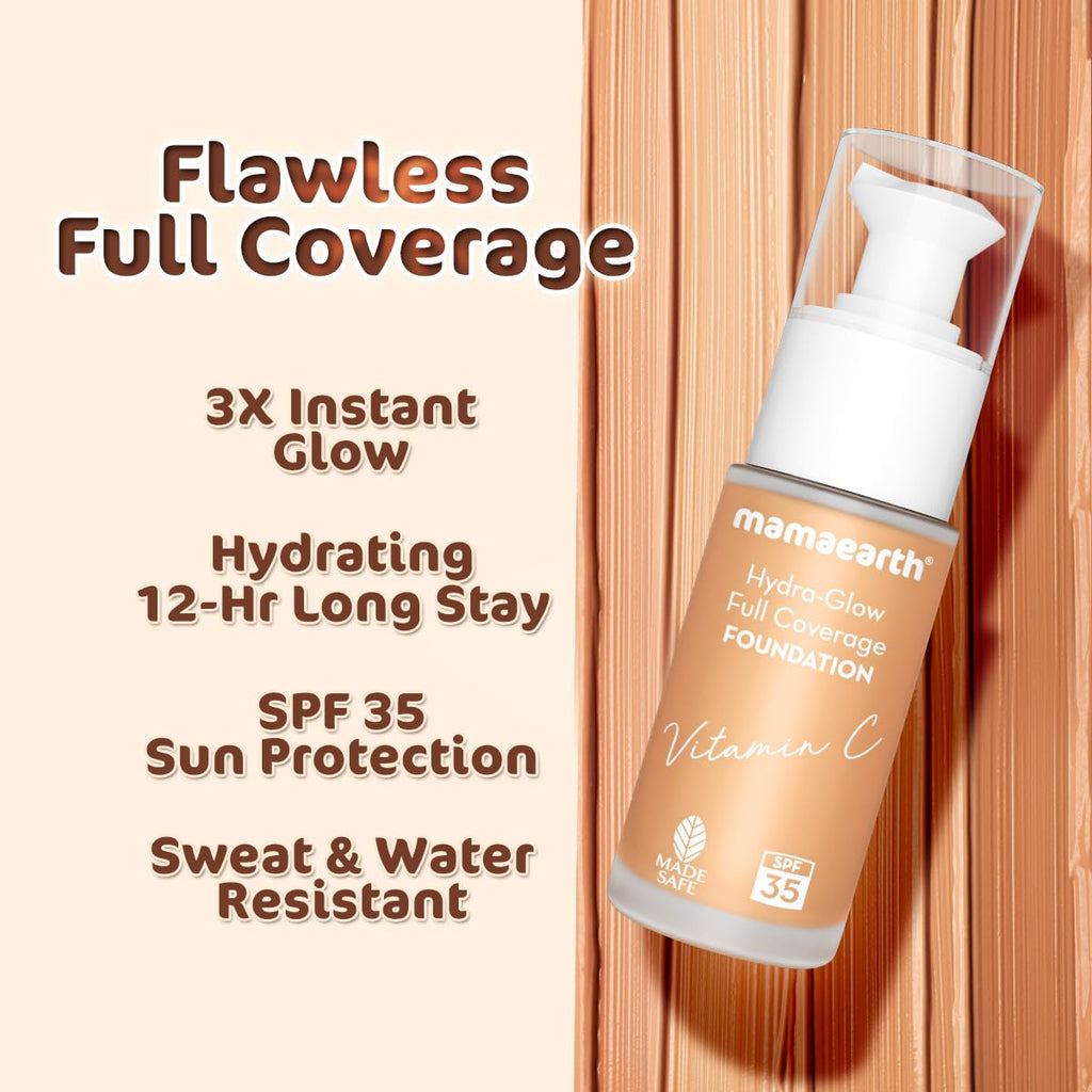 Mamaearth Hydra-Glow Full Coverage Dewy Finish Liquid Foundation With Vitamin C & Turmeric- 30 Ml