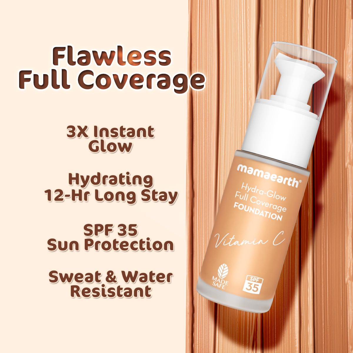 Mamaearth Hydra-Glow Full Coverage Dewy Finish Liquid Foundation With Vitamin C & Turmeric- 30 Ml