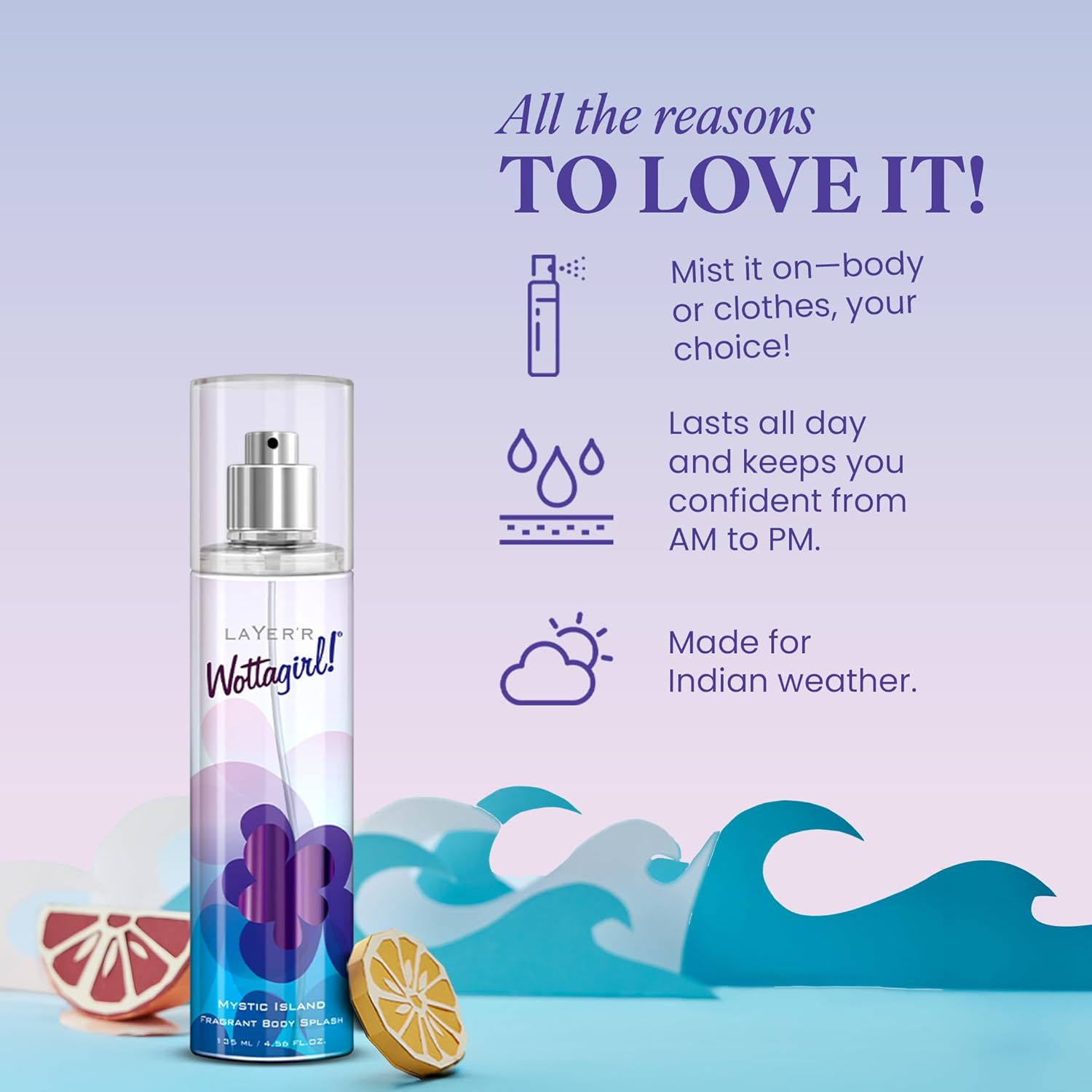 Layer'r Wottagirl Mystic Island Body Splash for Women 135ml | Long-lasting body splash with apple, pear & sandalwood notes. Fresh tropical fragrance...