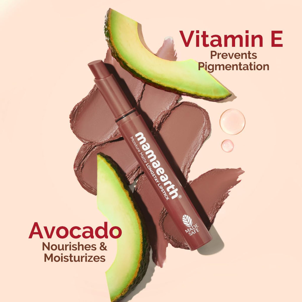 Mamaearth Moisture Matte Longstay Lipstick With Avocado Oil & Vitamin E For 12 Hour Long Stay-09 Espresso Brown - 2 G