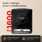 Prestige PIC 20 1600 Watts Induction Cooktop | 4KV Surge Protection | 8 Preset Indian Menu Options & Timer | Soft Touch Button | Easy to Clean | Portable | Black | 1Y Warranty | BIS
