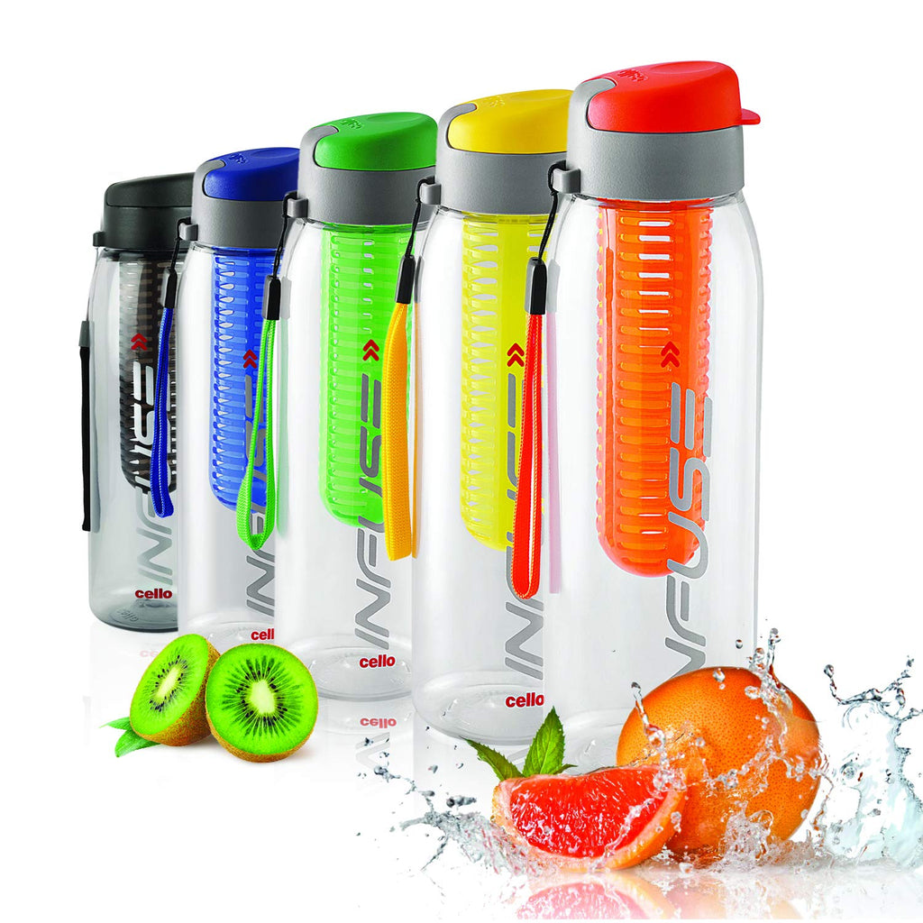 CELLO Fruit Infuser Water Bottle 800ml, Green | Wide Sealed Flip-Top Cap, Leak-Proof & Durable | Airtight, Reusable | Detox Infuser Bottle for Fridge, Gym, Office, Travel, Kitchen & Trekking