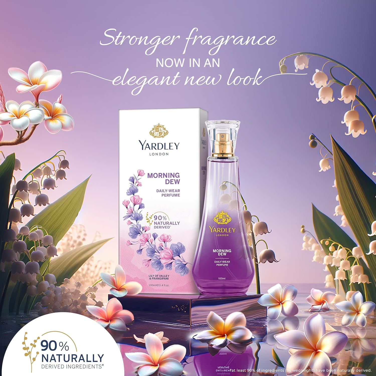 Yardley London Morning Dew Perfume for Women, 100ml – 90% Naturally Derived, Fresh Floral Daily Wear Spray | Lily of Valley & Frangipani Floral Fragrnace