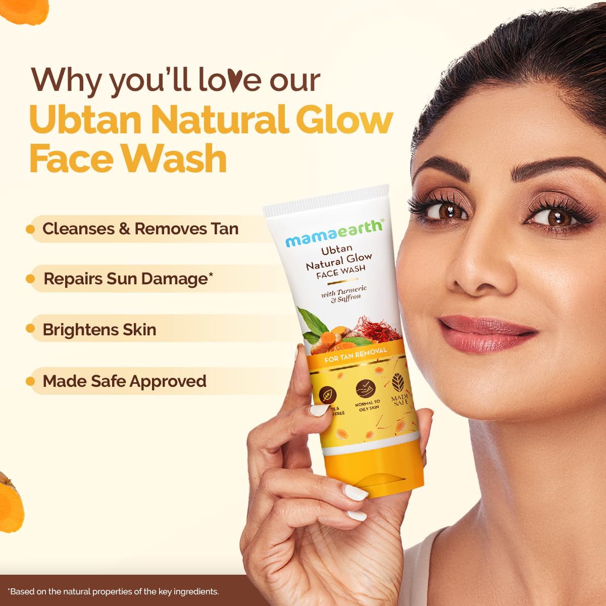 Mamaearth Ubtan Natural Glow Face Wash with Turmeric & Saffron for Tan Removal – 200 ml