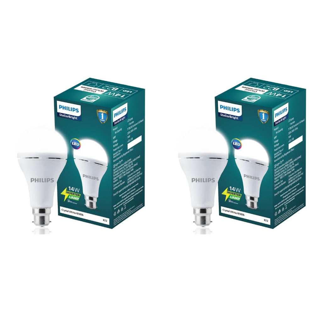 PHILIPS 14W Emergency LED Bulb | Stellar Bright B22 Inverter LED Bulb for Power Cuts | Crystal White, Pack of 2