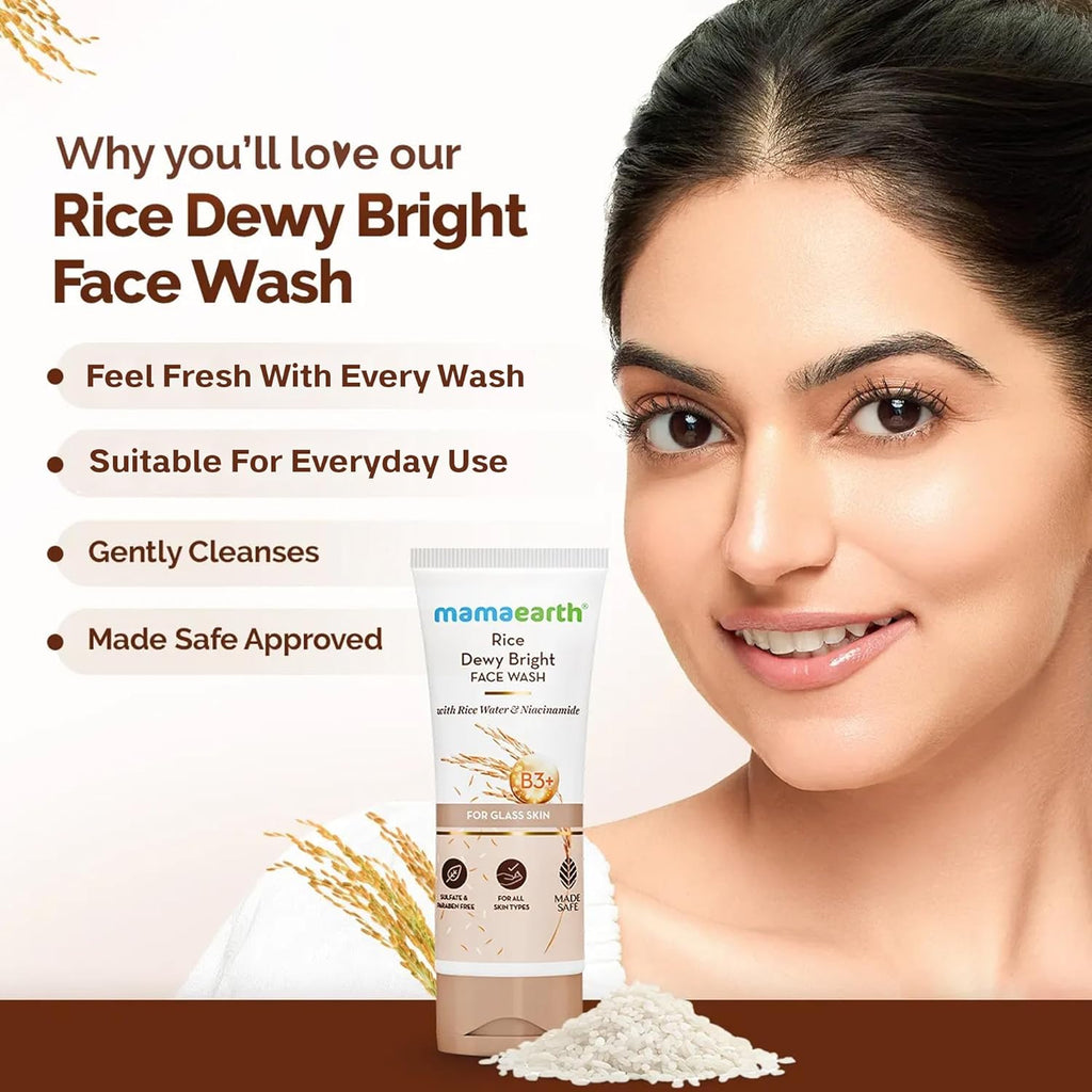 Mamaearth Rice Dewy Bright Face Wash With Rice Water & Niacinamide for Glass Skin,200ml