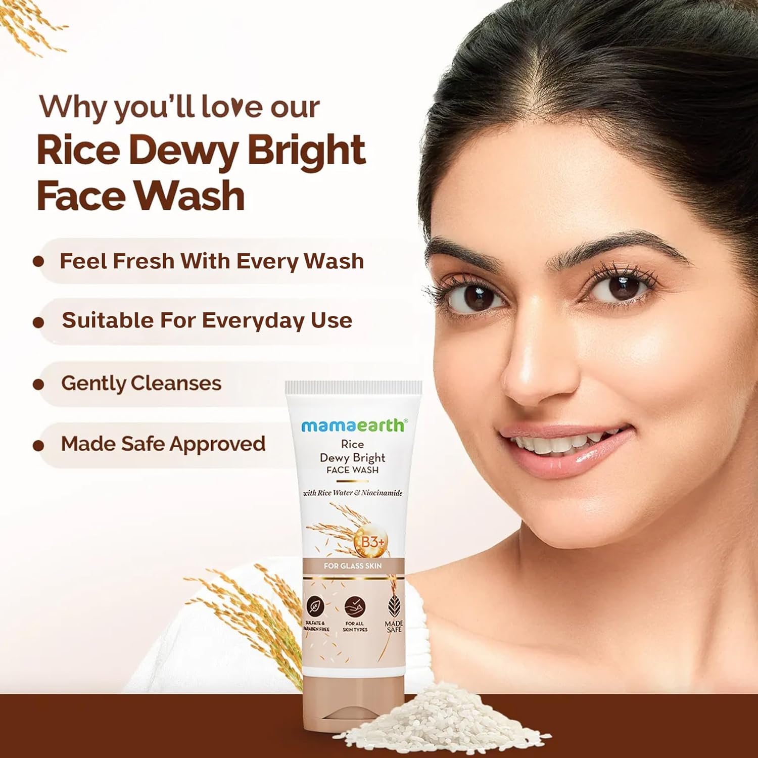 Mamaearth Rice Dewy Bright Face Wash With Rice Water & Niacinamide for Glass Skin,200ml