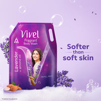 Vivel Fragrant Body Wash, Lavender & Almond Oil Shower Gel, 1300ml Supersaver XL Refill Pouch, Moisturizing Bodywash, Soft & Smooth Skin, Effective Cleansing, For Women & Men