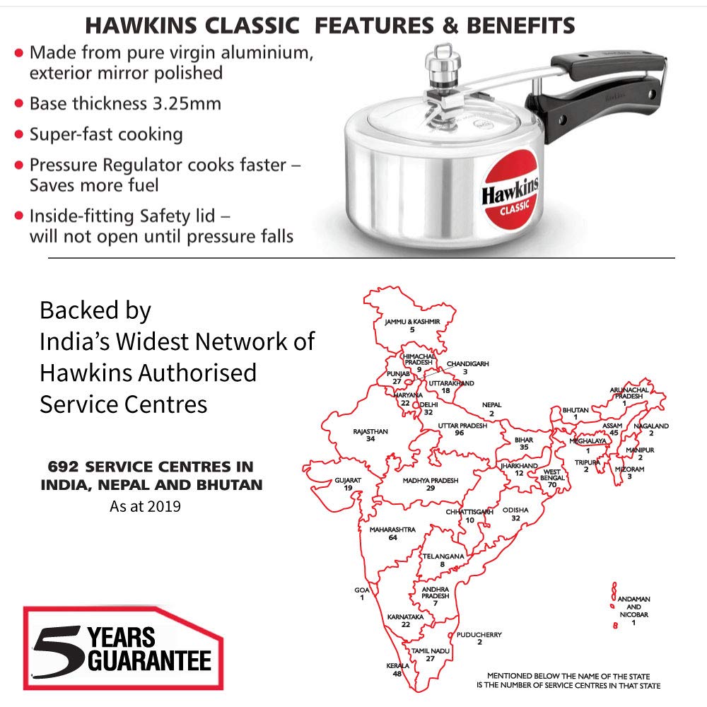 Hawkins Classic 1.5 Litre Aluminium Pressure Cooker | Straight Body | Gas Compatible | Ideal for 1 2 persons | ISI Certified | 5 Year Guarantee | Silver (CL15)