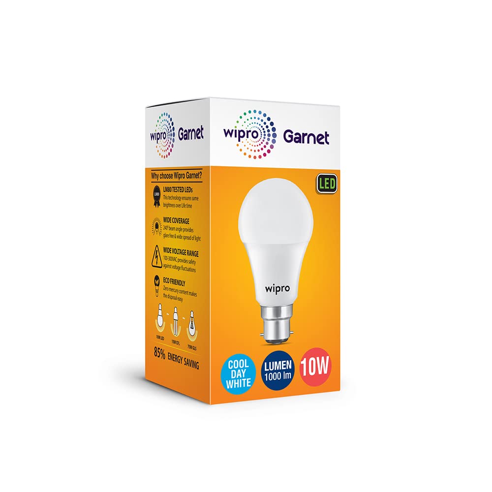 Wipro Garnet Base B22D 10-Watt LED Bulb (Pack of 4, White)