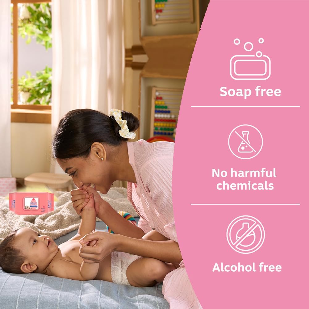 Johnson's Baby Wet Wipes | 216 Wipes | Alcohol & Soap Free | Prevents Rashes & Redness | with 3X Moisturising Lotion | As Mild as Pure Water | Enriched with Glycerin | (Pack of 2)