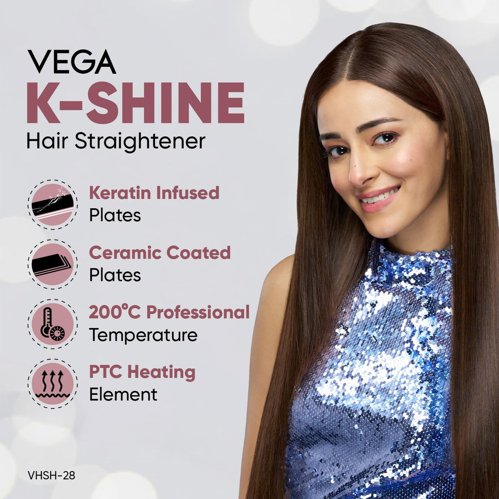 Vega K Shine Hair Straightener for Women with Keratin Infused Plates to Minimise Hair Damage