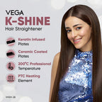 Vega K Shine Hair Straightener for Women with Keratin Infused Plates to Minimise Hair Damage