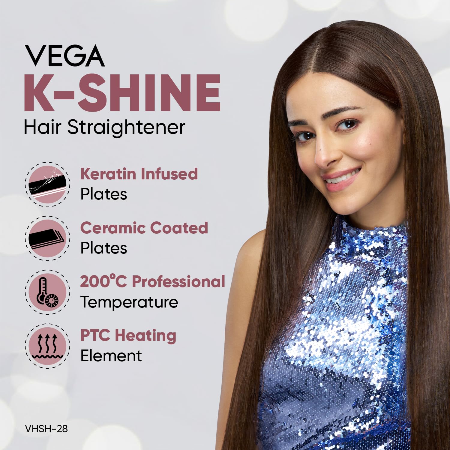 Vega K Shine Hair Straightener for Women with Keratin Infused Plates to Minimise Hair Damage