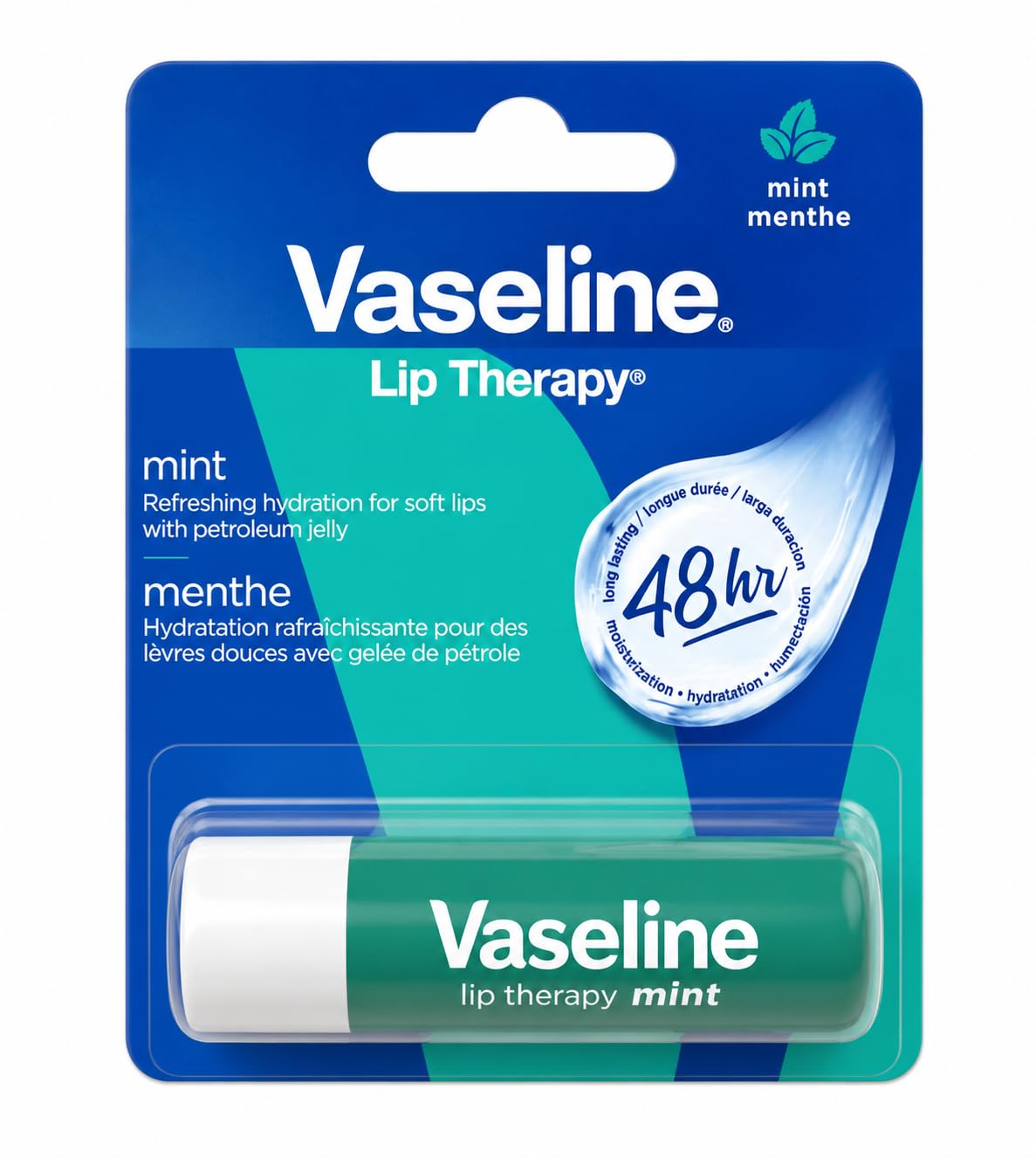 Vaseline Lip Therapy Mint Lip Balm Stick, 0.35 oz, 48HR Moisturizing Lip Care