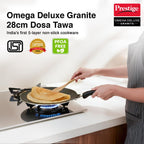 Prestige Omega Deluxe Granite Flat Dosa Tawa | Black | 28 cm |Non-Stick | Induction Base | Dishwasher Safe |