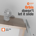 Orient Electric Orbis Rechargeable Personal Fan | 360° Rotation | 1800 mAh Battery | 4 Speed Modes with Timer | Quiet Operation | USB Type-C Charging | Clip-On Mini Fan | Cloud White