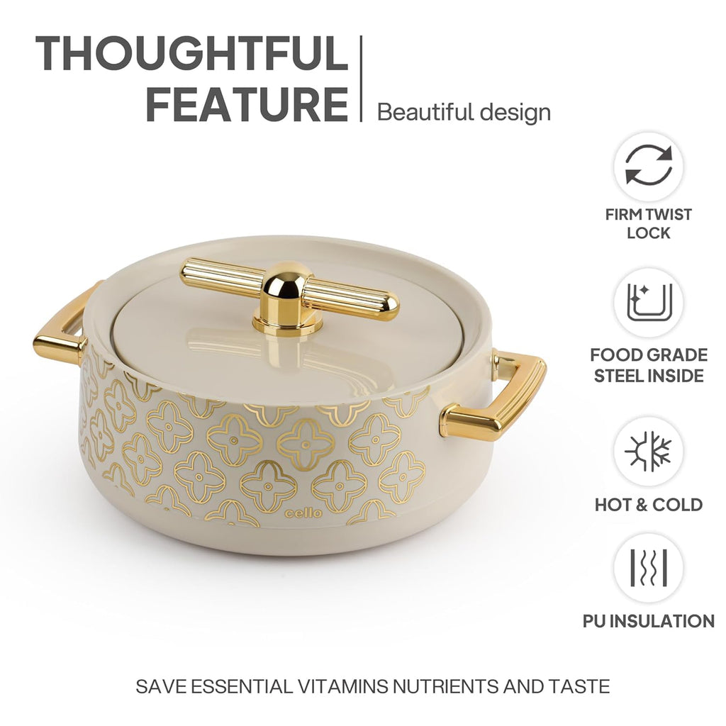 CELLO Jewel NX Insulated Serving Casserole Hot Pot Case for Daily Use 1500 ml, Beige |