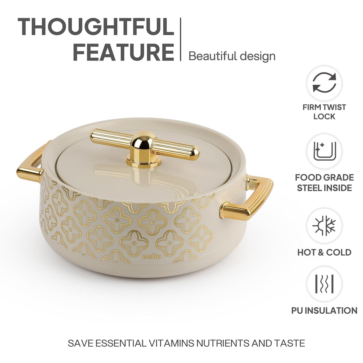 CELLO Jewel NX Insulated Serving Casserole Hot Pot Case for Daily Use 1500 ml, Beige |