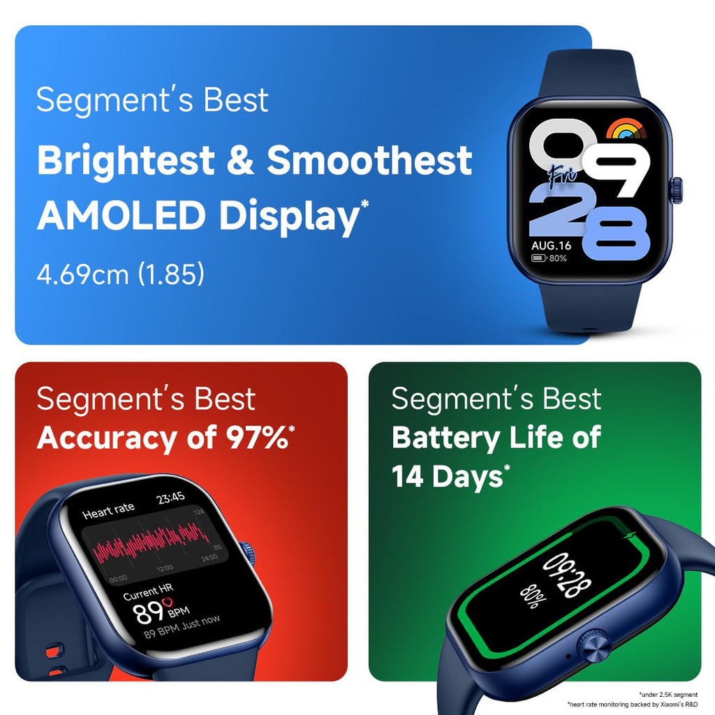 Redmi Move Smartwatch | 1.85" AMOLED (390×450, 600 nits) | Bluetooth Calling | 140+ Sports | 24×7 HR & SPO₂ | AOD | Up to 14-Day Battery | HyperOS...