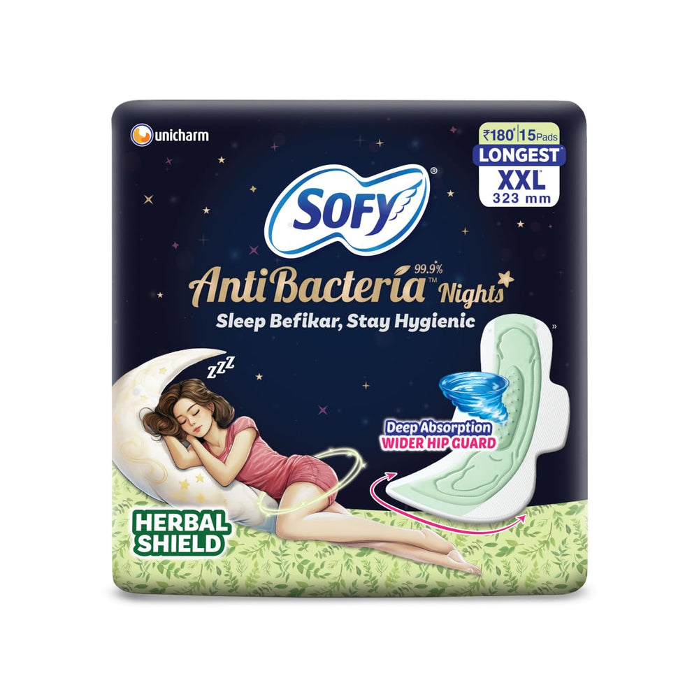 Sofy Women Anti Bacteria Longest XXL Sanitary Pads |Night Protection|Wider Hip Guard| Deep Absorption | Herbal Shield | Hygiene & Herbs | XX-Large, Pack Of 15