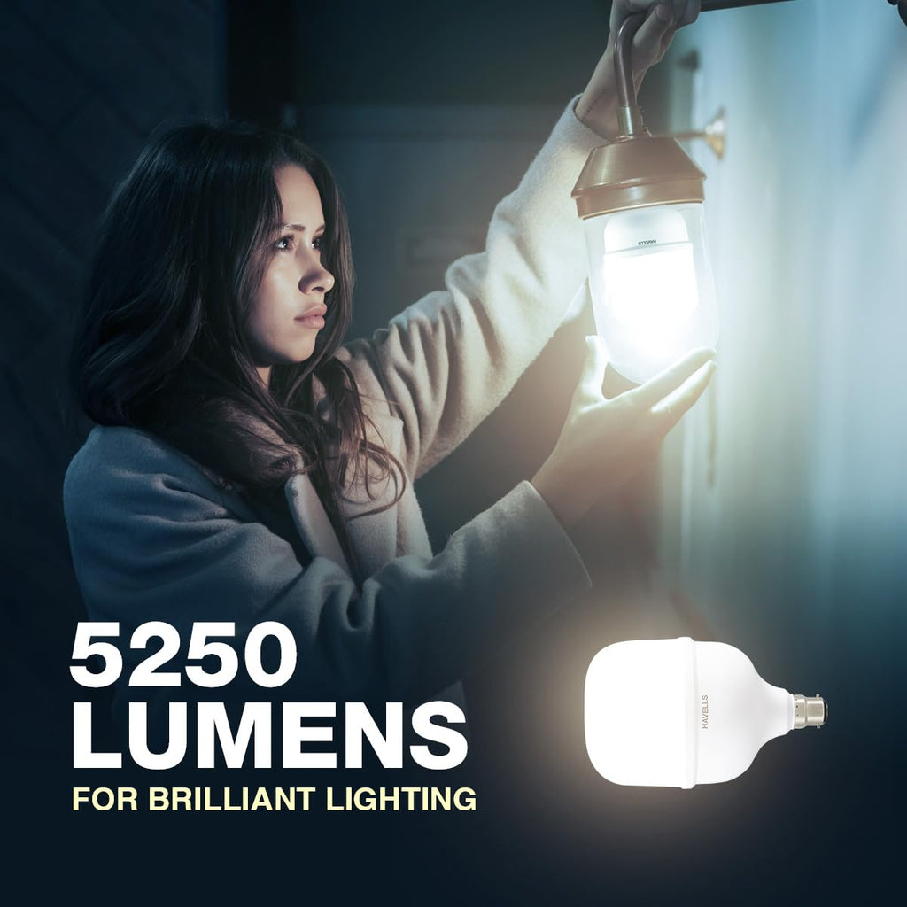 Havells 50W high wattage Bulb|high CRI & high Efficiency|Energy Efficient|Mercury-Free|4KV Surge Protection|100 Lumens Per Watt |Cool Day Light (6500K) b22d, led (Pack of 3)