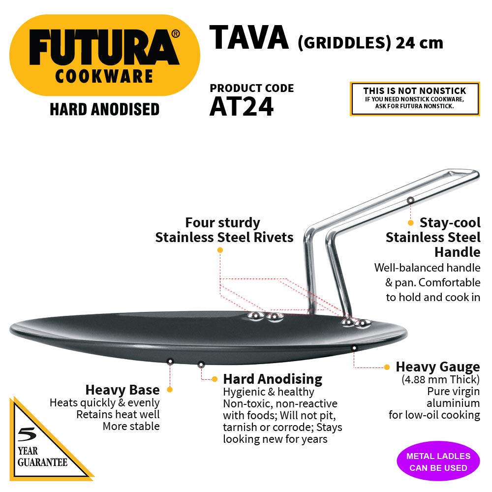 Hawkins Futura Hard Anodised Tava 24 cm, 4.88 mm