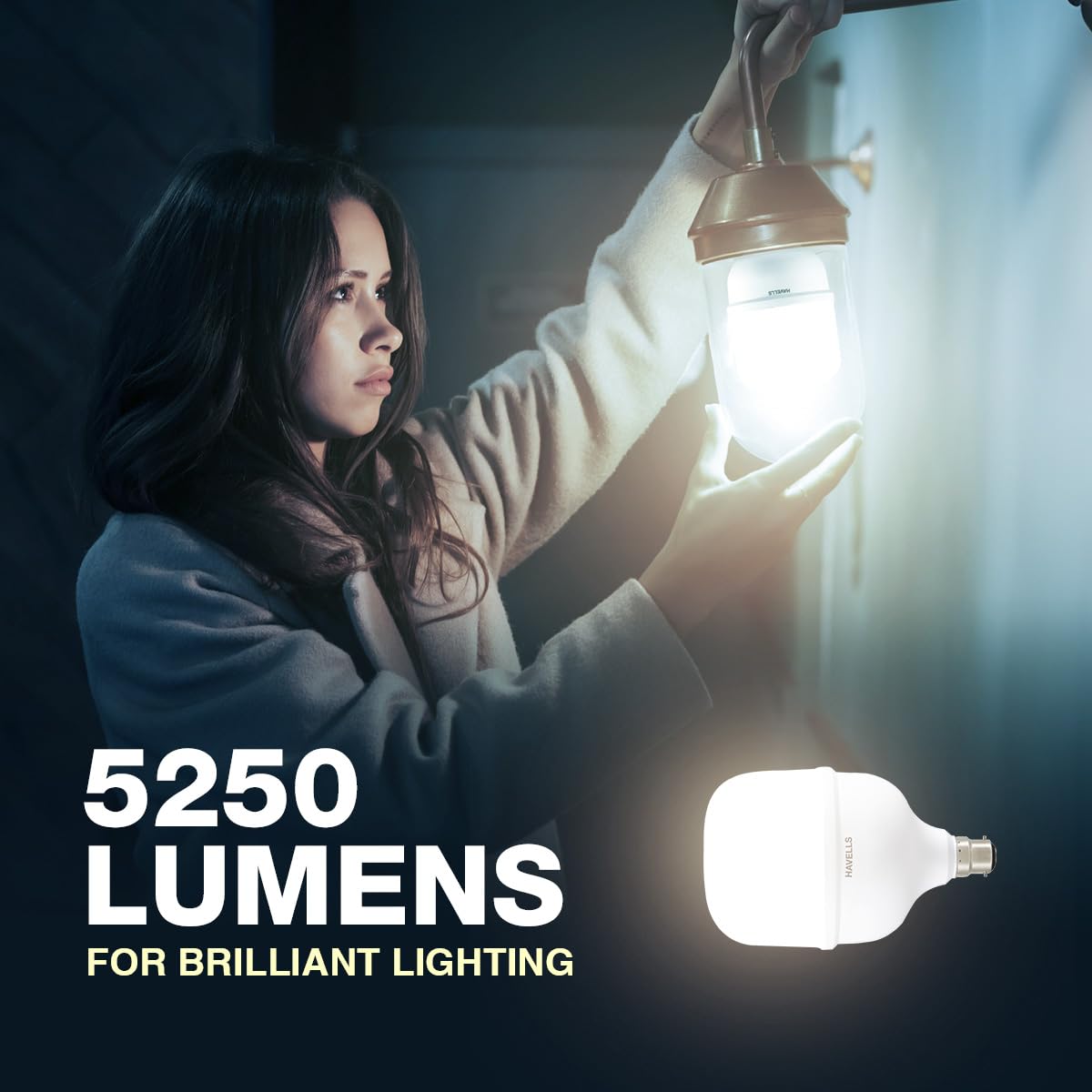 Havells 50W High Wattage Led Bulb | High CRI & High Efficiency | Energy Efficient | Mercury-Free | 4KV Surge Protection | 100 Lumens Per Watt |Cool Day Light (6500K) B22D (Pack Of 2)