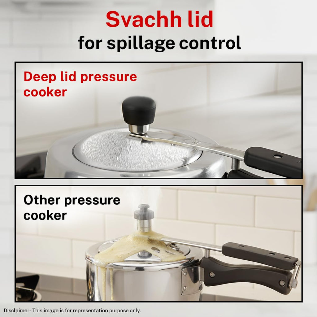 Prestige 3 Litre Aluminium Nakshatra Plus Svachh Innerlid Pressure Cooker|Deep lid for spillage control|Virgin Aluminium|Gas & Induction Compatible|Metallic Safety Plug|5 Years warranty|ISI Certified