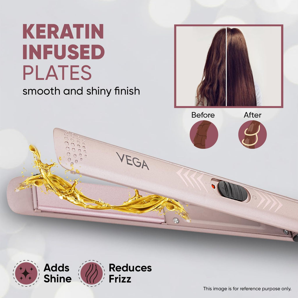 Vega K Shine Hair Straightener for Women with Keratin Infused Plates to Minimise Hair Damage