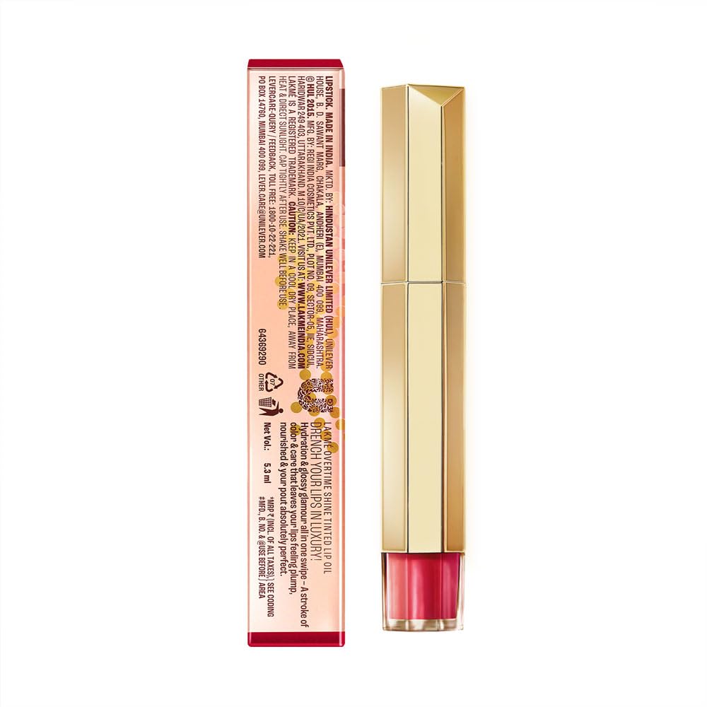 LAKMÉ LAKM Lakme 9to5 Overtime Shine Tinted Lip Oil - Coral Charm 5.3ml | 3Ml