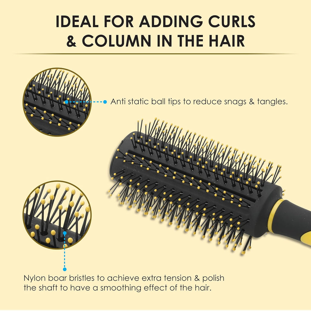 AGARO Breeze Round Hair Brush with Strong & flexible boar bristles having Anti static ball tips