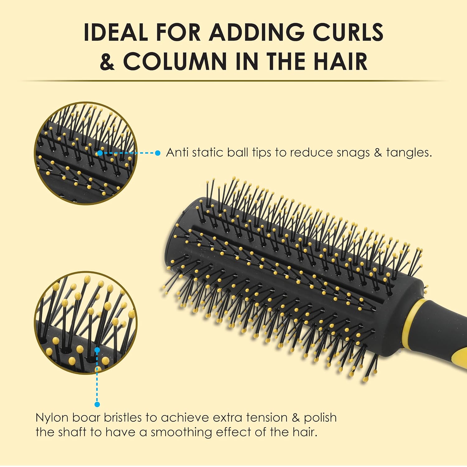 AGARO Breeze Round Hair Brush with Strong & flexible boar bristles having Anti static ball tips