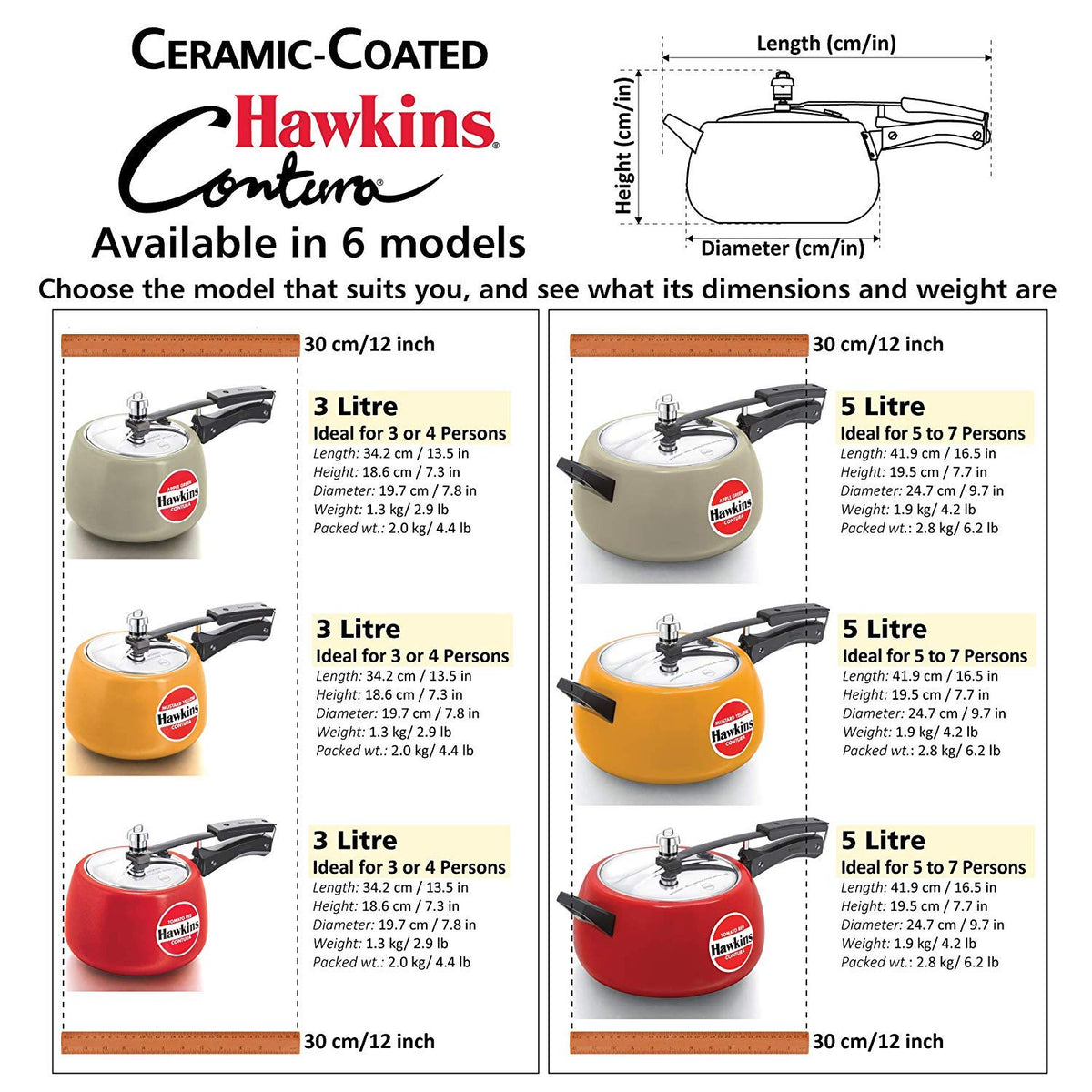 Hawkins Ceramic Coated 3 Litre Pressure Cooker | Handi Style | Gas Compatible | Ideal for 3–4 persons | ISI Certified | 5 Year Guarantee | Apple Green (CAG30)