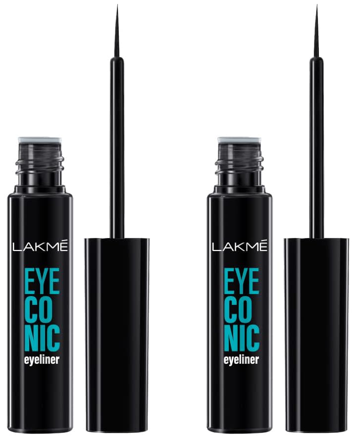 LAKMÉ Eyeconic Liquid Eye Liner, Black, Long Lasting Matte Waterproof Liner - Smudge Proof, Transfer Proof Eye Makeup for 24 hrs, 4.5 ml (Pack of 2)