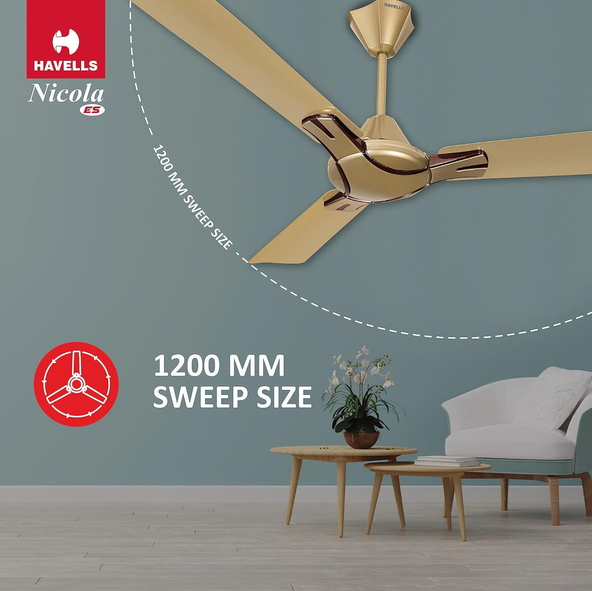 Havells 1200mm Nicola Energy Saving Ceiling Fan (Bronze Copper, Pack of 1) 2 Star