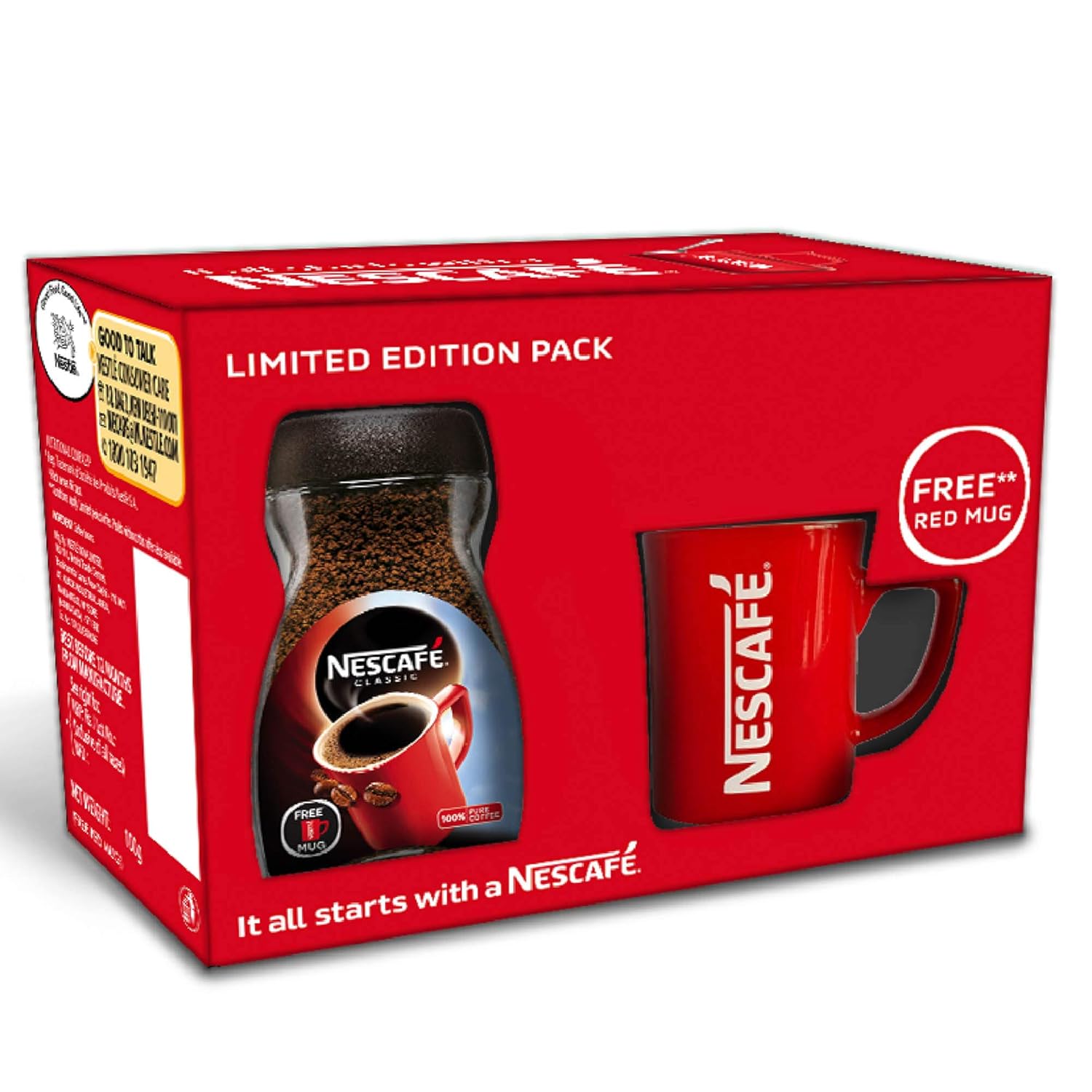Nescafe Classic Instant Coffee, 100 G Jar With Free Red Mug, Powder