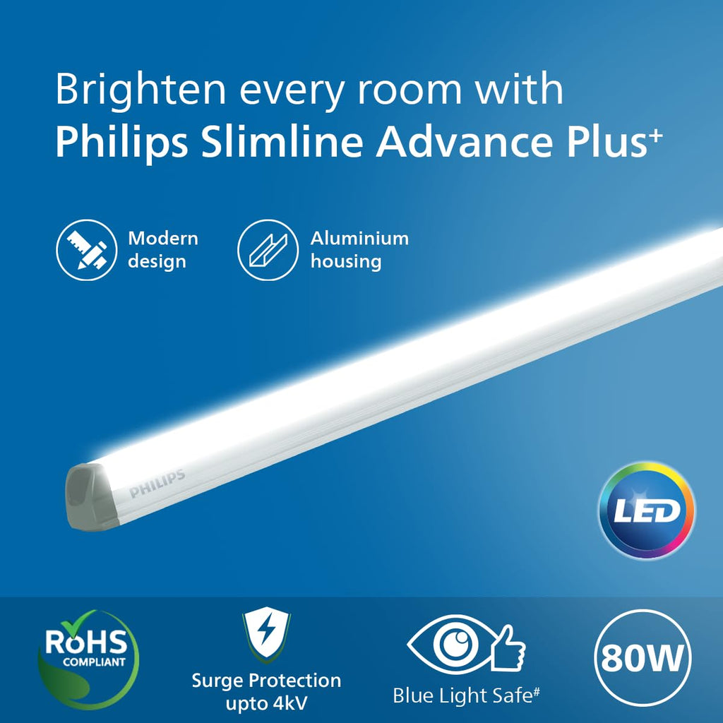 Philips SlimLine Advance Plus+ 80W Linear LED Batten | 8000 Lumens | 4 Feet (1195mm) Tube Light | Premium Aluminium Housing | 4kV Surge Protection | | Cool...
