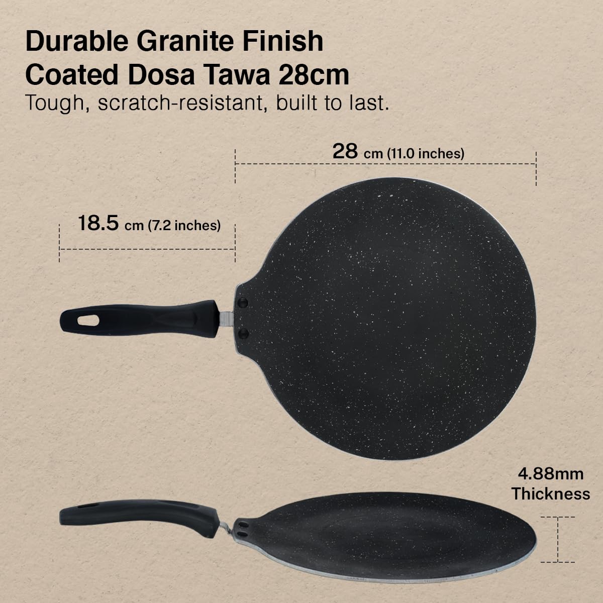 Prestige Omega Deluxe Granite Flat Dosa Tawa | Black | 28 cm |Non-Stick | Induction Base | Dishwasher Safe |