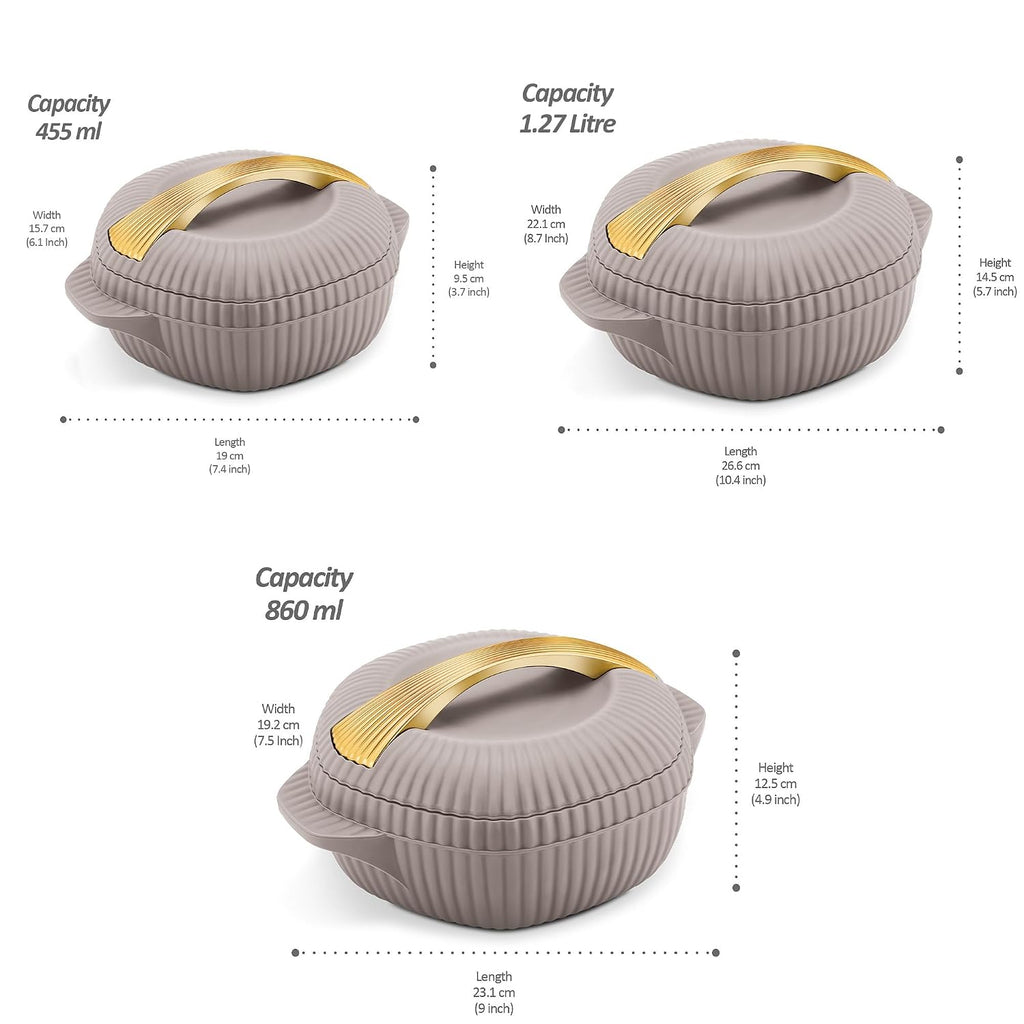 MILTON plastic Oyster Jr. Gift Set PU Insulated Casserole, Set of 3 (455 ml, 860 ml, 1275 ml) Taupe