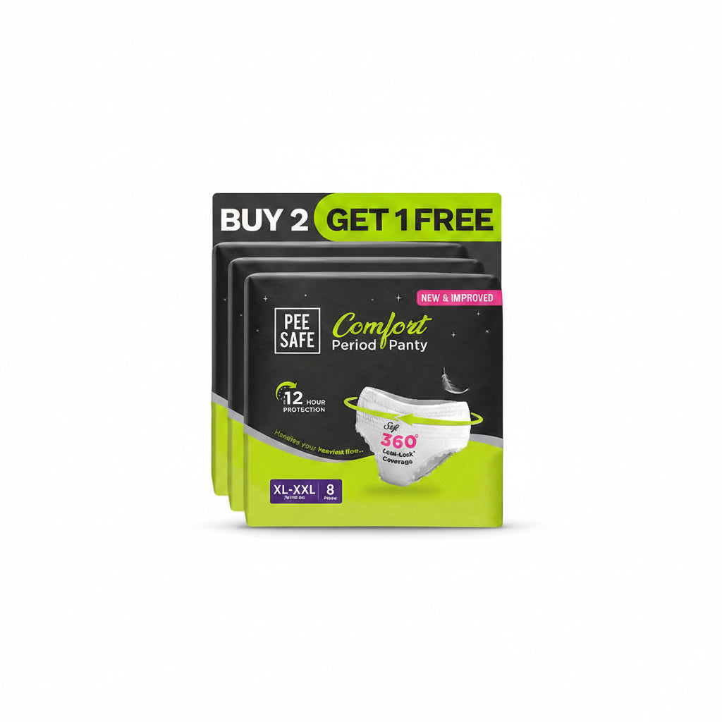 Pee Safe Comfort Period Panties XL-XXL | 24 Panties | 360° Protection | 12 Hr Protection | Leak Proof | Overnight Comfort | Rash & Toxin Free | Seamless Fit