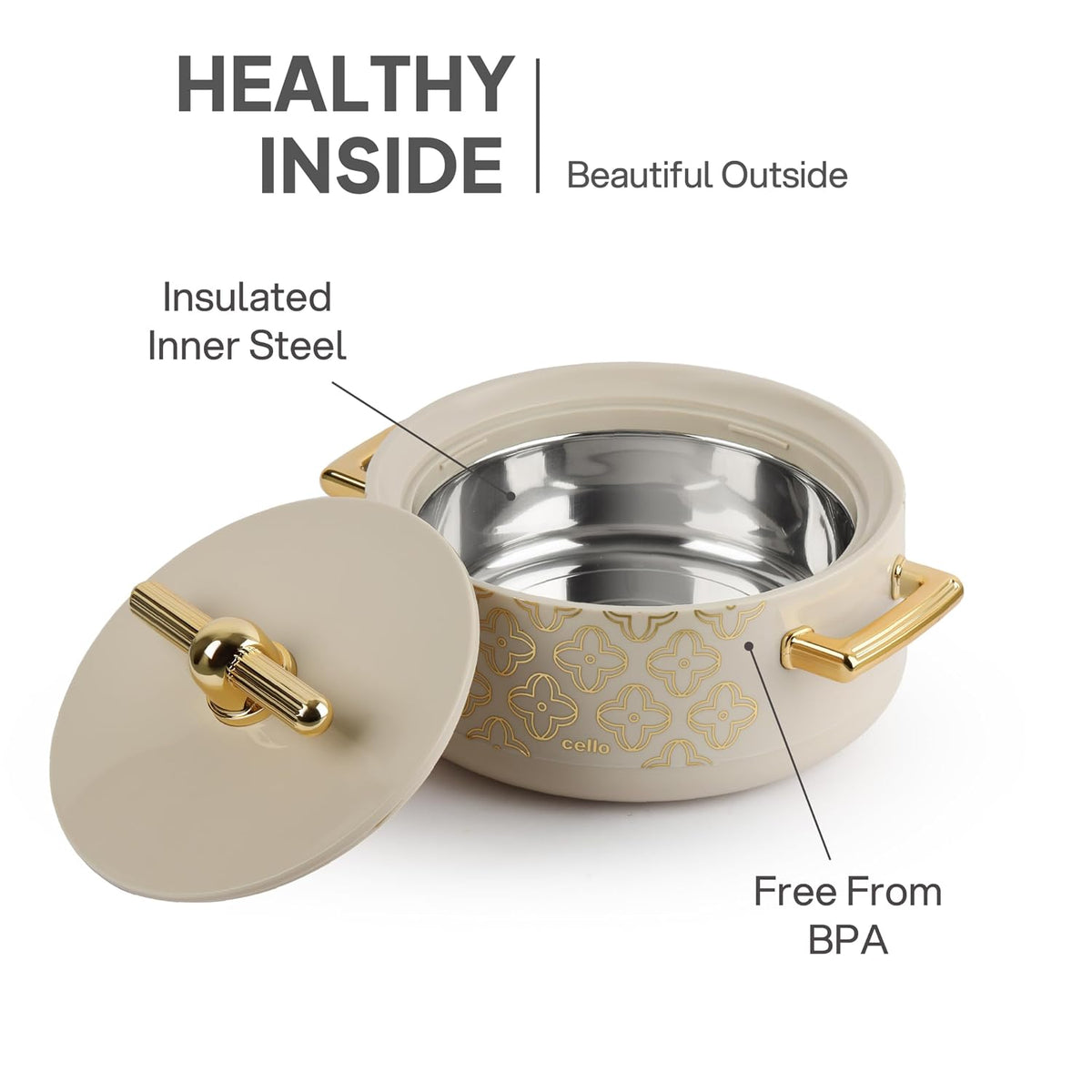CELLO Jewel NX Insulated Serving Casserole Hot Pot Case for Daily Use 1500 ml, Beige |