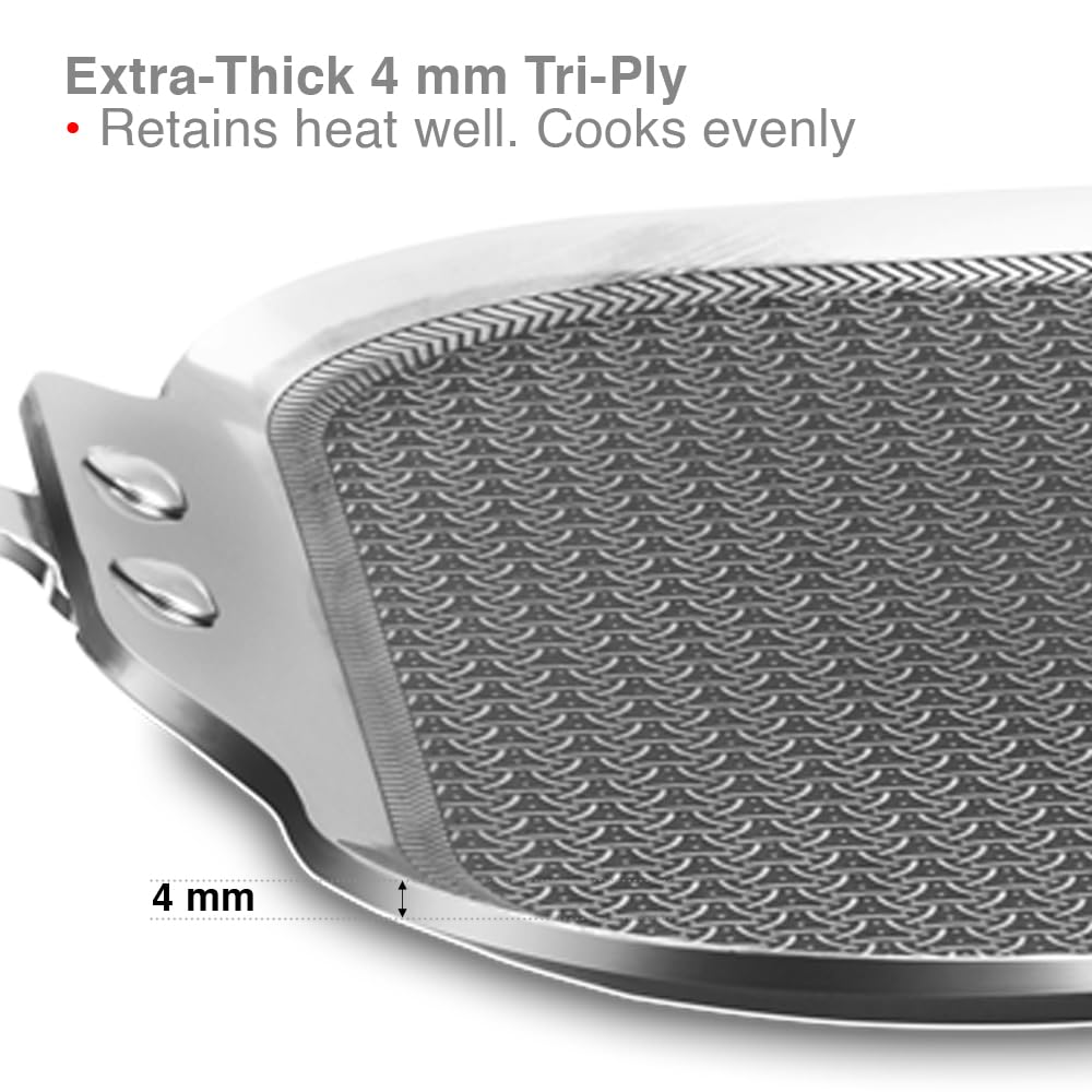 Hawkins 26 cm Triply with Shielded Nonstick Square Tava | Induction & Gas Compatible | Metal Spatula Safe, Durable Nonstick | | Silver (NSST26)