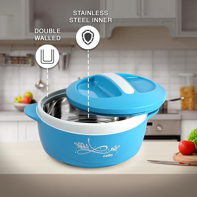 CELLO Sapphire Insulated Casserole Hot Pot For Kitchen 1250 ml Blue |