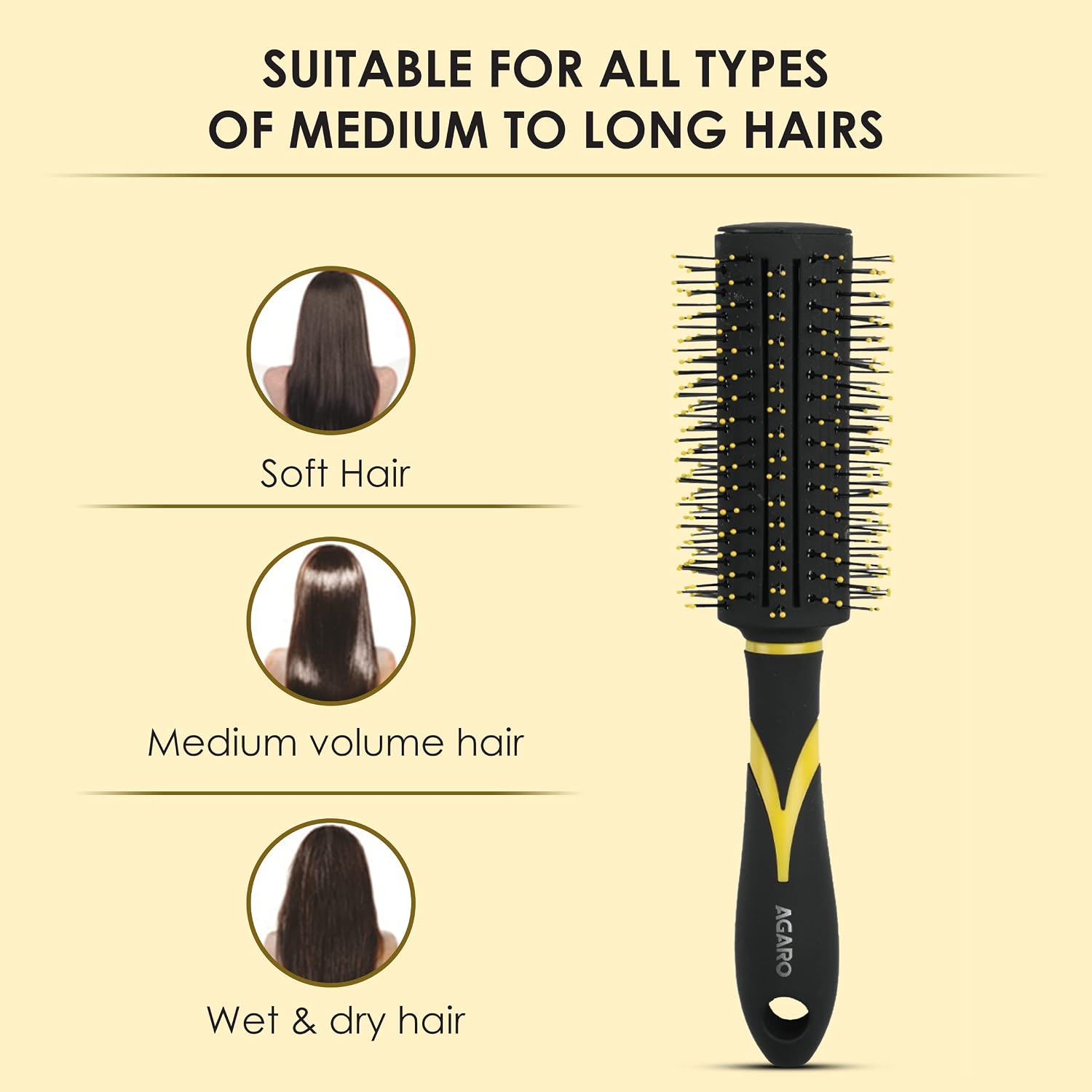 AGARO Breeze Round Hair Brush with Strong & flexible boar bristles having Anti static ball tips