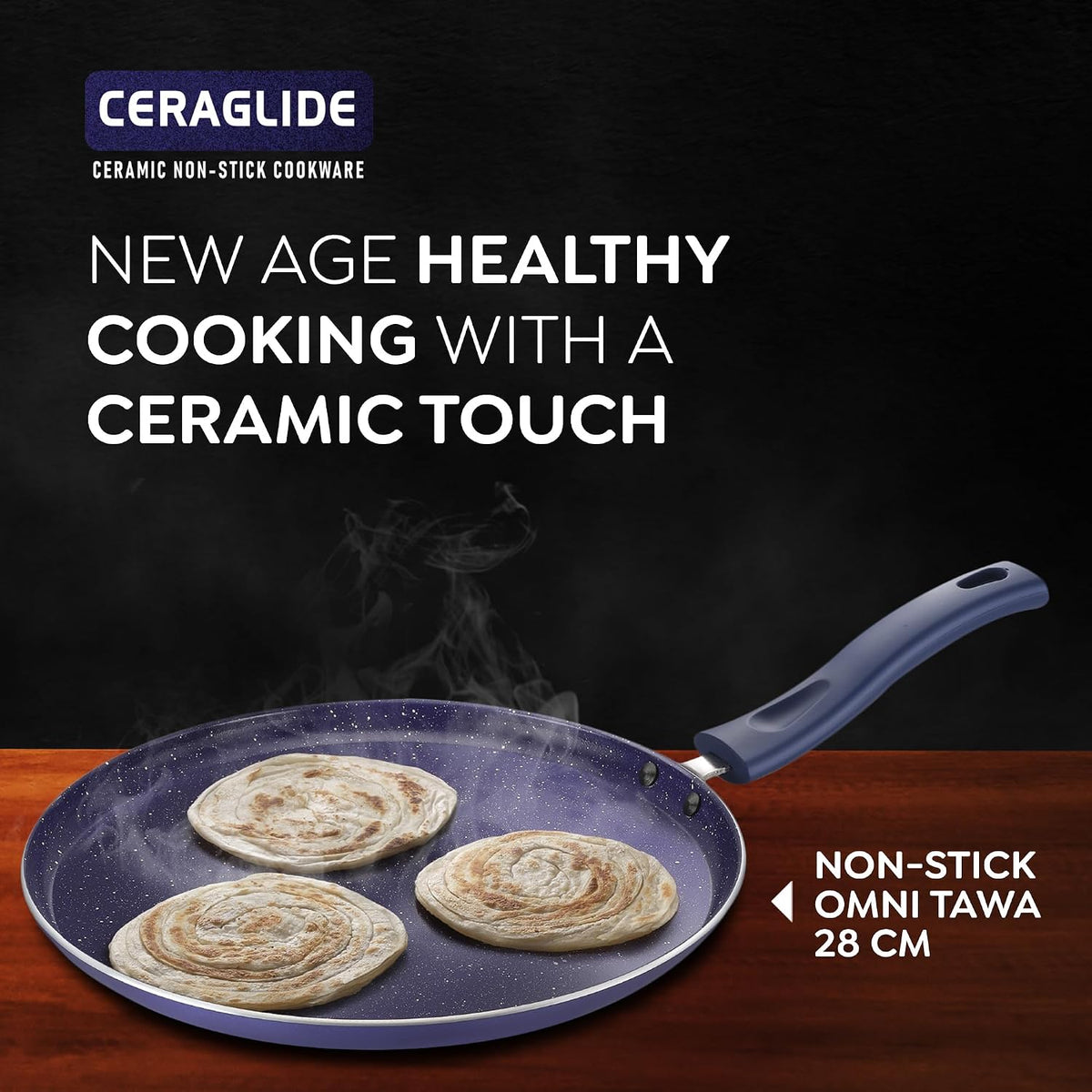 Prestige Ceraglide Ceramic Coated 28cm Non-Stick Omni tawa | Consumes Less Oil |
