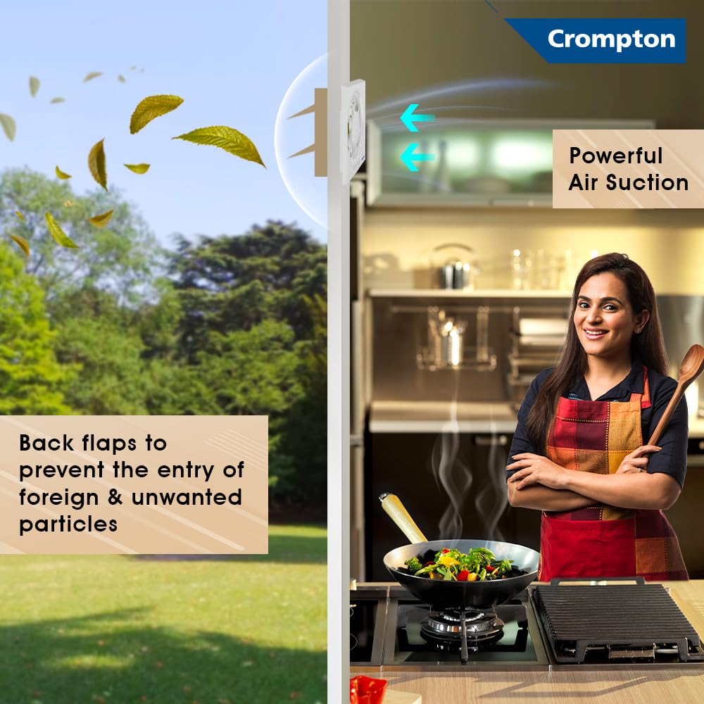 Crompton Brisk Air Plus 6 inch Kitchen/Bathroom/Office Exhaust (Ventilation) Fan | Automatic Dust Protection Shutters | 275 CMH Powerful Air Suction | Rust...